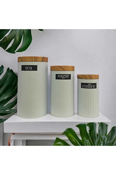 MİHMAN HOME 3'lü Metal Kavanoz Set Sugar-tea-coffee Beyaz