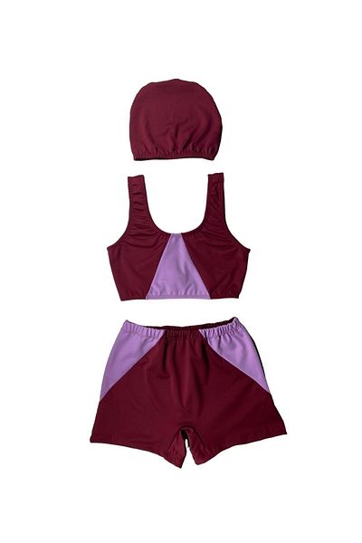 MİRASWİM GIRL'S SHORTS SUIT SWIMSUIT Claret Red-LILA COLOR