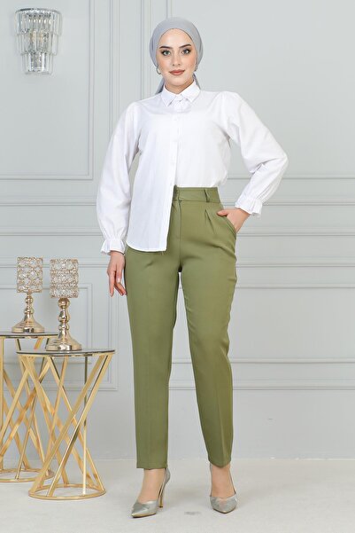 Modamihram Πράσινο παντελόνι με διπλό κουμπί - 6103