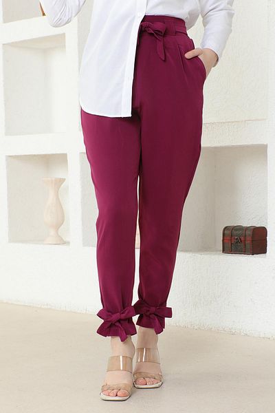 Modamihram Plum Belted Trousers 6101