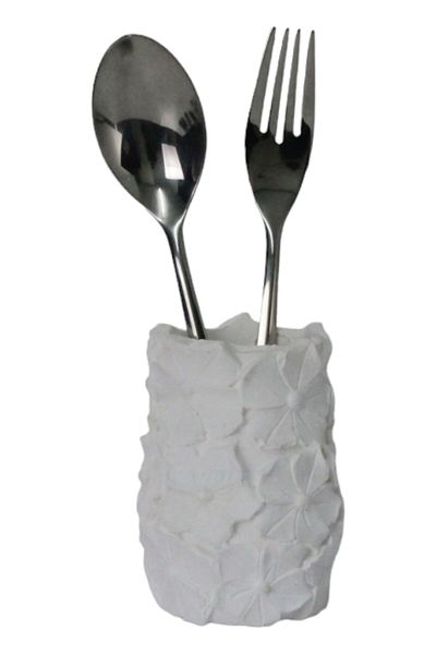 Evene White Decorative Spoon Holder - Cylinder Model 16, Countertop