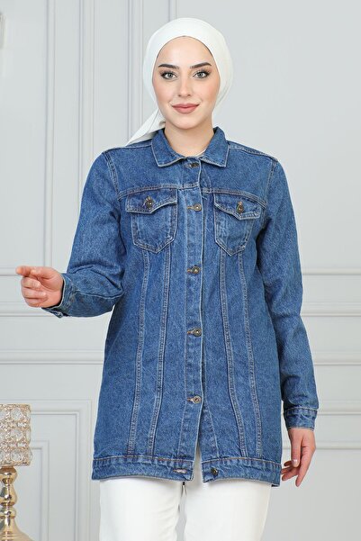 Modamihram Light Blue Buttoned Denim Jacket 6105