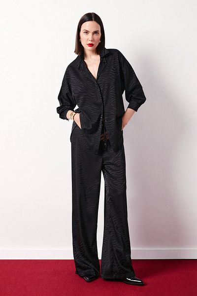 Sateen Casual Zebra Patterned Black Trousers