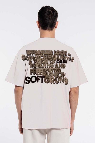 Friday Offset Melaine Men's Ecru 100% Cotton Extra Oversize Crew Neck T-Shirt