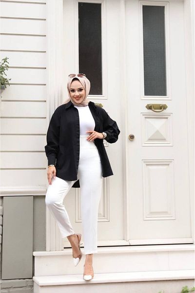 Tesettür Diyarı High Waist Hijab Trousers - Zra Model, Collared, White Women's Fabric