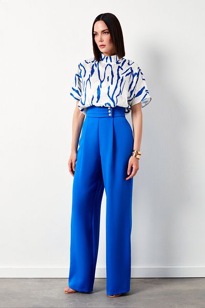 Sateen Waist Detailed Trousers - Sax Blue