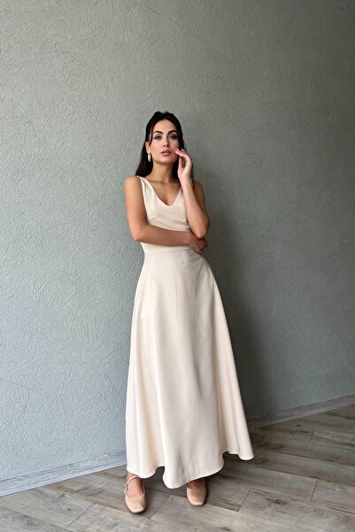 Seda Yalçın Atelier Beige Flared Dress - Thick Strap Detail