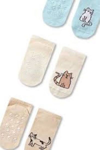 Katia&Bony KATIA&BONY 3-Piece Baby Boy Cat Patterned Booties Socks Set