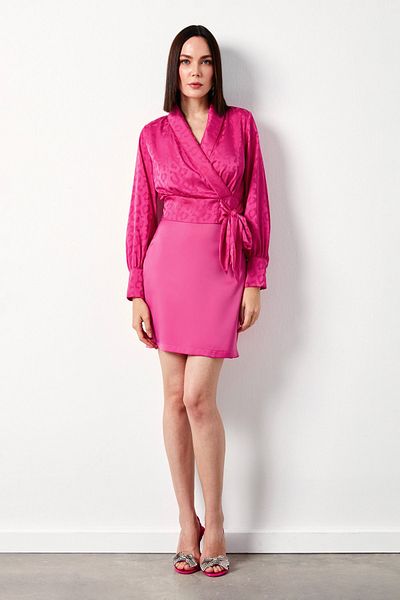 Sateen Fuchsia Satin Blouse - Side Belted