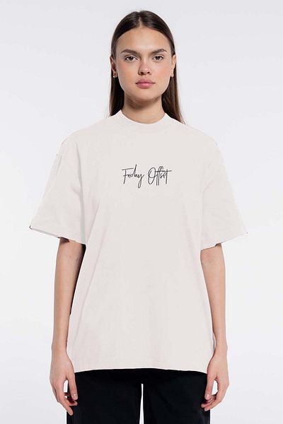 Friday Offset Melaine Women - Tricou Ecru Extra Oversize Crew Deck 100% Bumbac
