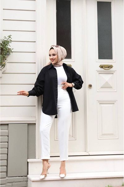 Tesettür Diyarı High Waist Hijab Trousers - Zra Model, Collared, White Women's Fabric