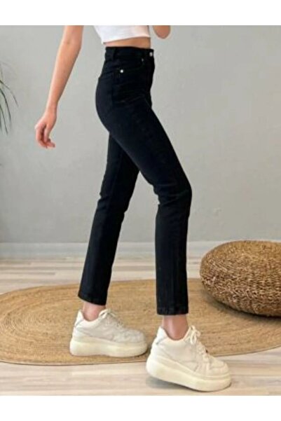 MAKRAS EXCLUSIVE Women's Black High Waist Comfort Lycra Mom Jeans Pants