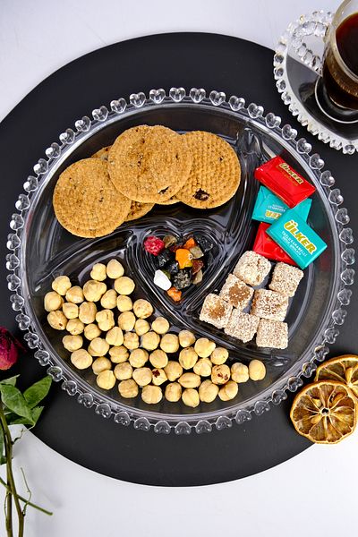 Digithome 24 Cm Cam Serving Cookie Holder - 3 Compartments, Heart Beads, Glass Serving - SUR-13 C320.049