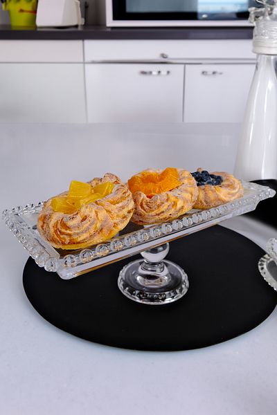Digithome 30 Cm Rectangular Glass - Heart Beaded Standing Presentation Cookie Holder - SUR-18 C320.049