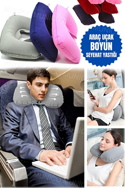 Munico Sık Seyahat Yapanlar İçin U Şeklinde Visco Şişirilebilir Yastık Seyaha...