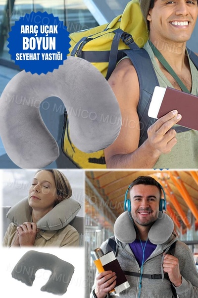Munico Kullanışlı Stabil Polyester Destekli Şişirilebilir Seyahat Yastığı Kan...