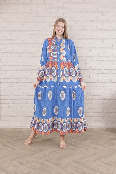 mervemoda Γυναικείο φόρεμα Plus Size - Μπροστινό με κουμπιά και ύφανση