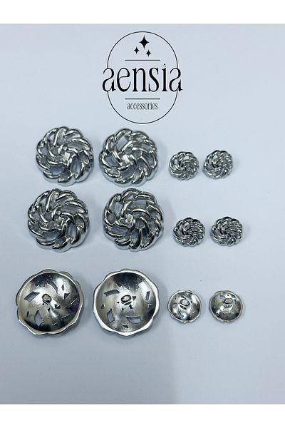 aensia yumak KnitteD Silver Button Set - Pack of 12 (6 LarGe + 6 Small) Metal Model