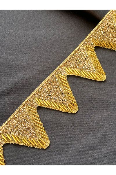 ODDA TASARIM ATÖLYESİ Gold Bead-Crystal Stone Triangle Detailed Iron Strip - 1M