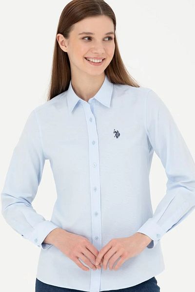 U.S. Polo Assn. Cămașă de bază pentru femei albastru deschis cu mânecă lungă - stil River