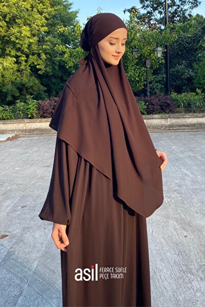 ASİLNUR Asil Ferace Sufle Peçe Takım Acı Kahve (ÜÇ PARÇA SET)