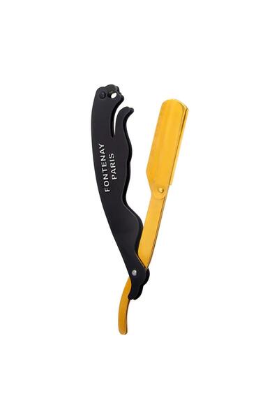Fontenay Kapaklı Jilet Takılabilir Şekilli Çelik Sakal Usturası - Paslanmaz Mat Sarı/Siyah