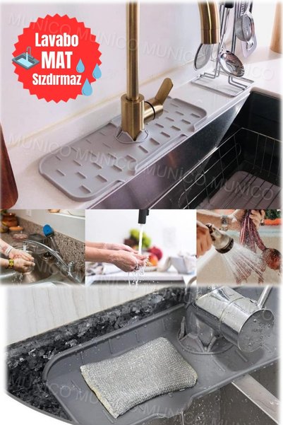 Munico Silikon Musluk Emici Mat Su Sıçrama Tutucu Paspaslar Lavabo Sıçrama Ko...