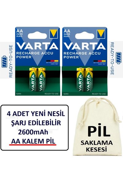 Varta 4 Adet 2600mah Ni-mh Ready To Use Aa Şarjlı Kalem Pil+Pil Saklama Kesesi