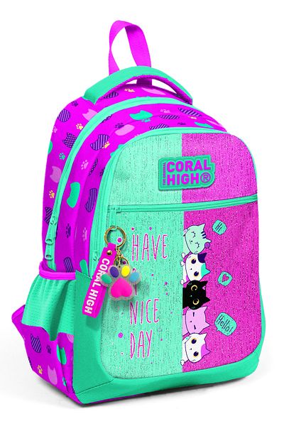 Coral High Kids Pink-water Green Three Compartment School Bag 23490