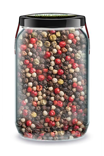 Zencefil Organik 660 Cc Colored Black Pepper - 4 Colors Mix Grain in Glass Jar, 4 Colors Peppercorn