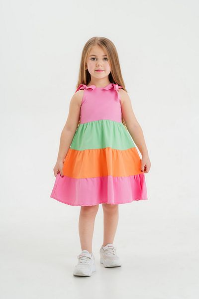 Tuffy Kids 2-5 Years Old Girl - Colorful Poplin Dress, Shoulder Tied