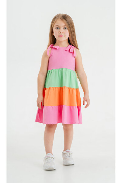 Tuffy Kids 2-5 Years Old Girl - Colorful Poplin Dress, Shoulder Tied