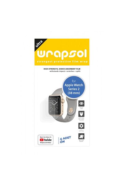 Wrapsol Apple Watch Series 2 38 ملم - ساعة ذكية وواقي شاشة من مادة البولي يوريثين