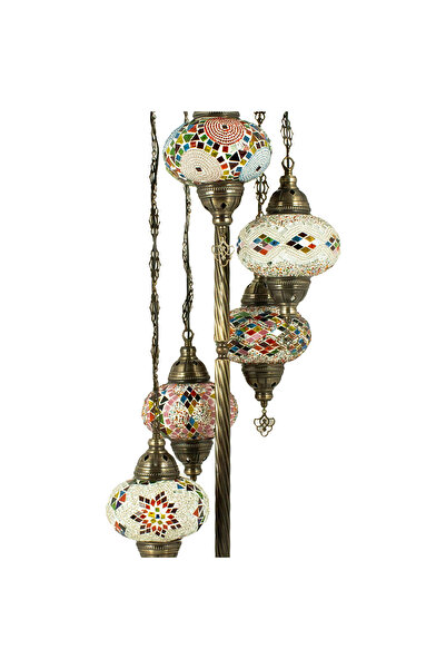 mosland home Mozaik 5'li Lambader, Köşe Lambası, Osmanlı Dekoratif Ev Aydınlatmaları, El Yapımı Mozaik Lamba