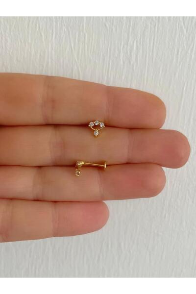 Arescollection 1 adet zirkon taşlı arkası düz tragus helix lobe conch uyumlu ...