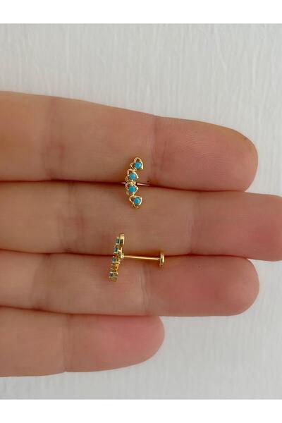 Arescollection 1 adet zirkon taşlı mavi kalpli arkası düz tragus helix lobe conch uyumlu piercing küpe