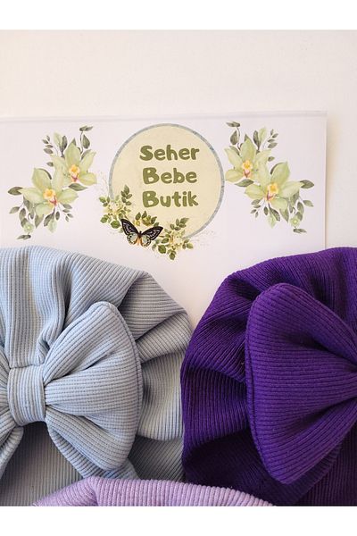SeherBebeButik Baby Girl and Children's Bonnet with Colorful Bow - Set of 3
