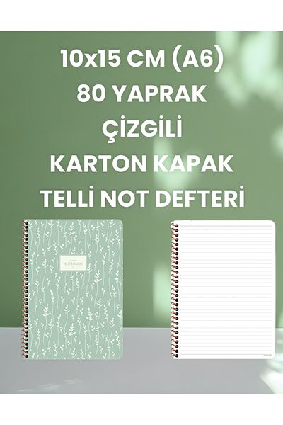 SEYFİKİRTASİYE A6 Cardboard Cover - 10x15 CM, 80 Sheets, Lined Wire Notepad