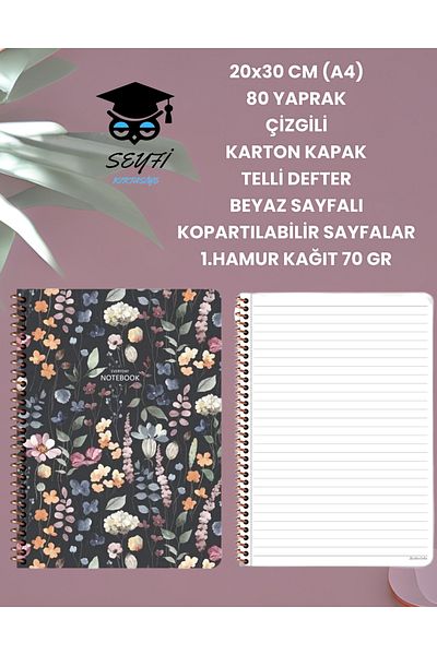 SEYFİKİRTASİYE 20x30 CM (A4) - 80 Sheets White Notebook with Line and Pollable Pages