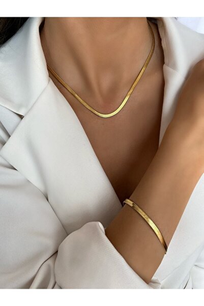 Asya Jewellery Çelik Ezme Italyan Zincir Kolye Ve Bileklik Seti Kararmaz