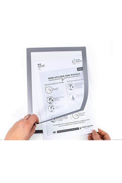 Hdg Yapışkanlı Alüminyum Renk Çift Mıknatıslı Şömiz Magnet Çerçeve Duyuru Pano 21x30 cm  (A4)  - 2 adet