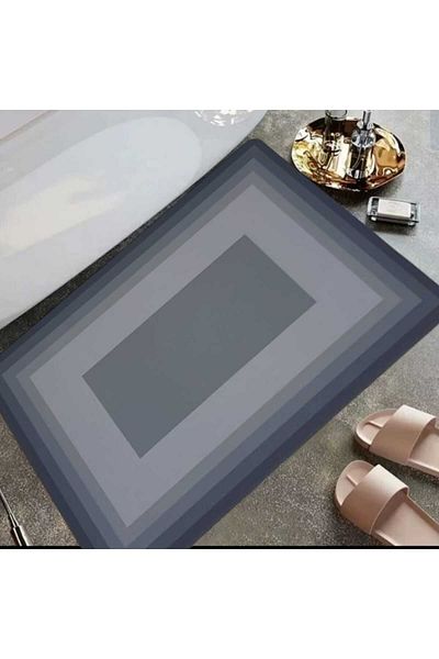 isgstore Main Shop Αντιολισθητική βάση Απορροφητική Πατάκια Μπάνιου και Κουζίνας 58x38cm Μαύρο Γκρι Χρώμα Χωρίς γράμματα