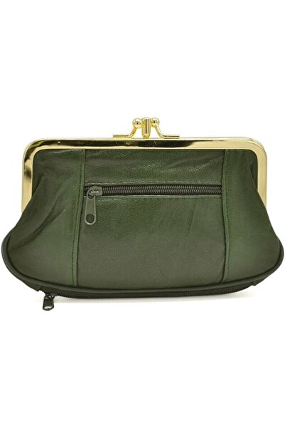 Erzeno Suport pentru carduri și portofel cu clips din piele naturală verde apă