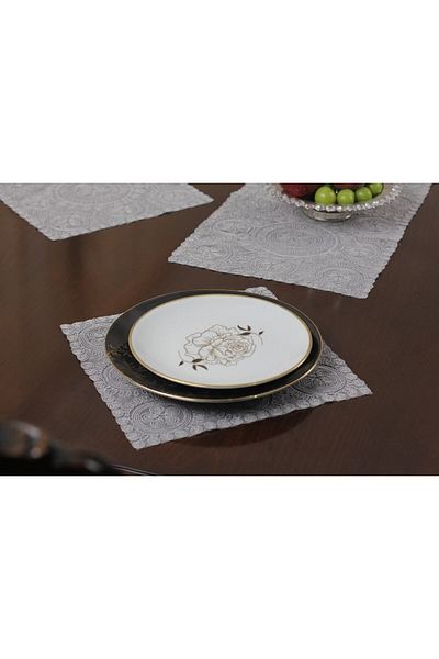 Tropikhome Victoria Gray 6-Person American Service Plate and Runner Set - 7 Pieces