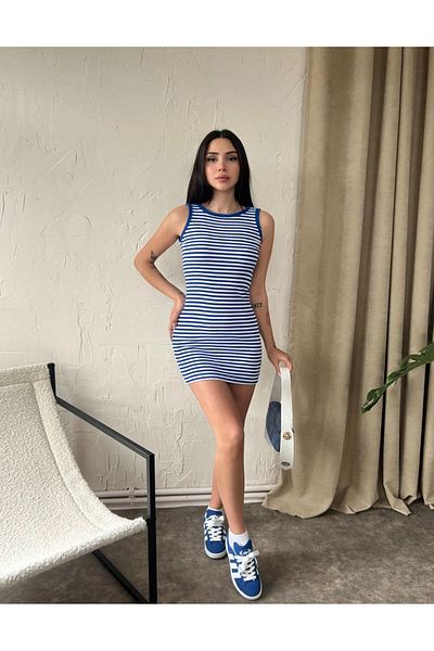 Nisa Luxury Boutique Rochie scurtă fără mâneci pentru femei cu decolteu în dungi