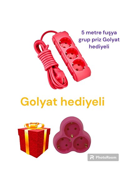 UFO 3 Lü Grup Priz {{5 Metre}} Kablolu Topraklı {{fuşya}} Renk (GOLYAT HEDİYELİ)