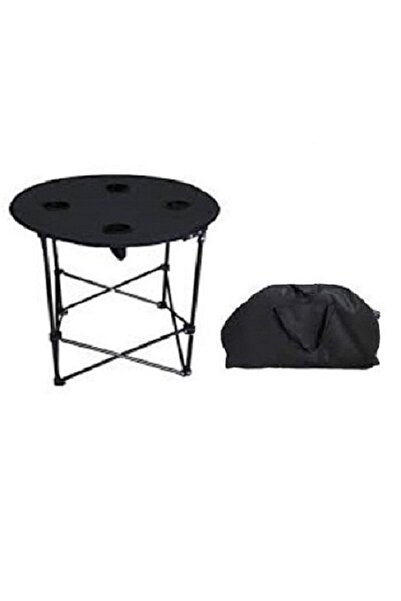 FOUR SEASON Katlanır Kamp Masası Taşıma Çantalı Yuvarlak 71 cm Siyah