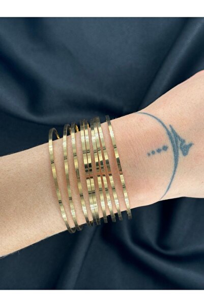 MywJewelery VİP Çelik Klasik Ajda Bilezik 3' lü 14 Ayar Premium Kalite