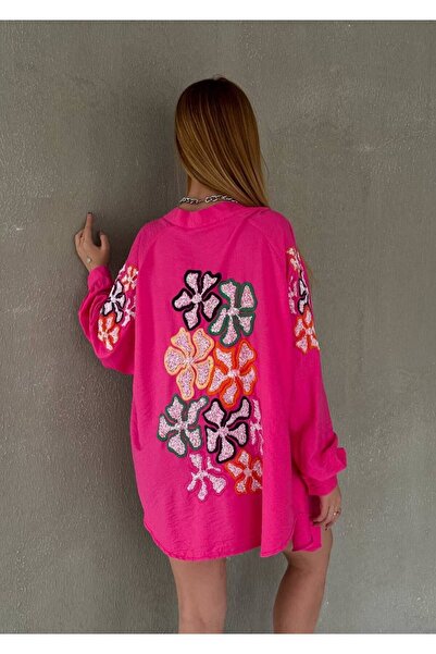 Neomod Jachetă kimono oversize cu detaliu broderie - broderie față și spate