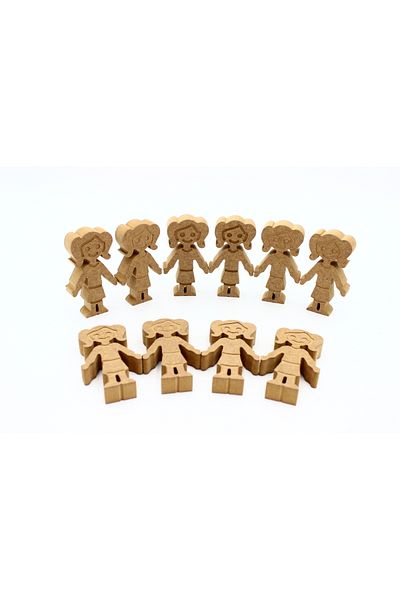 na neşeli ahşap 10 Girl Figures - 10 Cm, Can Stand Upright, Preschool Educational Activity